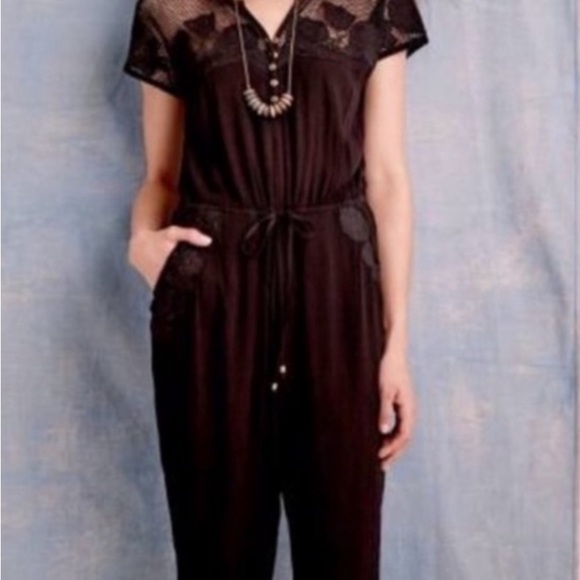 Anthropologie lilka Navy Lace Ravenna jumpsuit size M - Picture 1 of 9